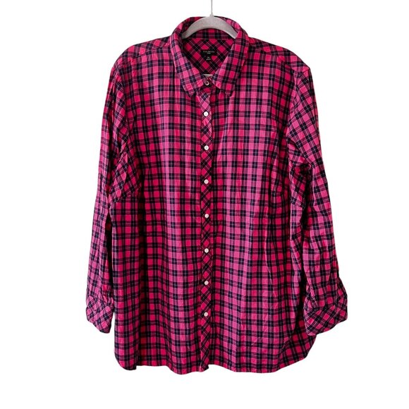 Talbots Woman 3X Pink Black Plaid 100 Percent Cotton Button Up Darted Sh… - Picture 1 of 9